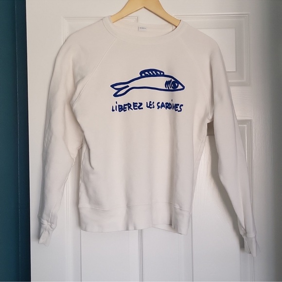 RARE Clare V x Gjusta Liberez Les Sardines Organic Cotton Sweatshirt Size M - Picture 3 of 7